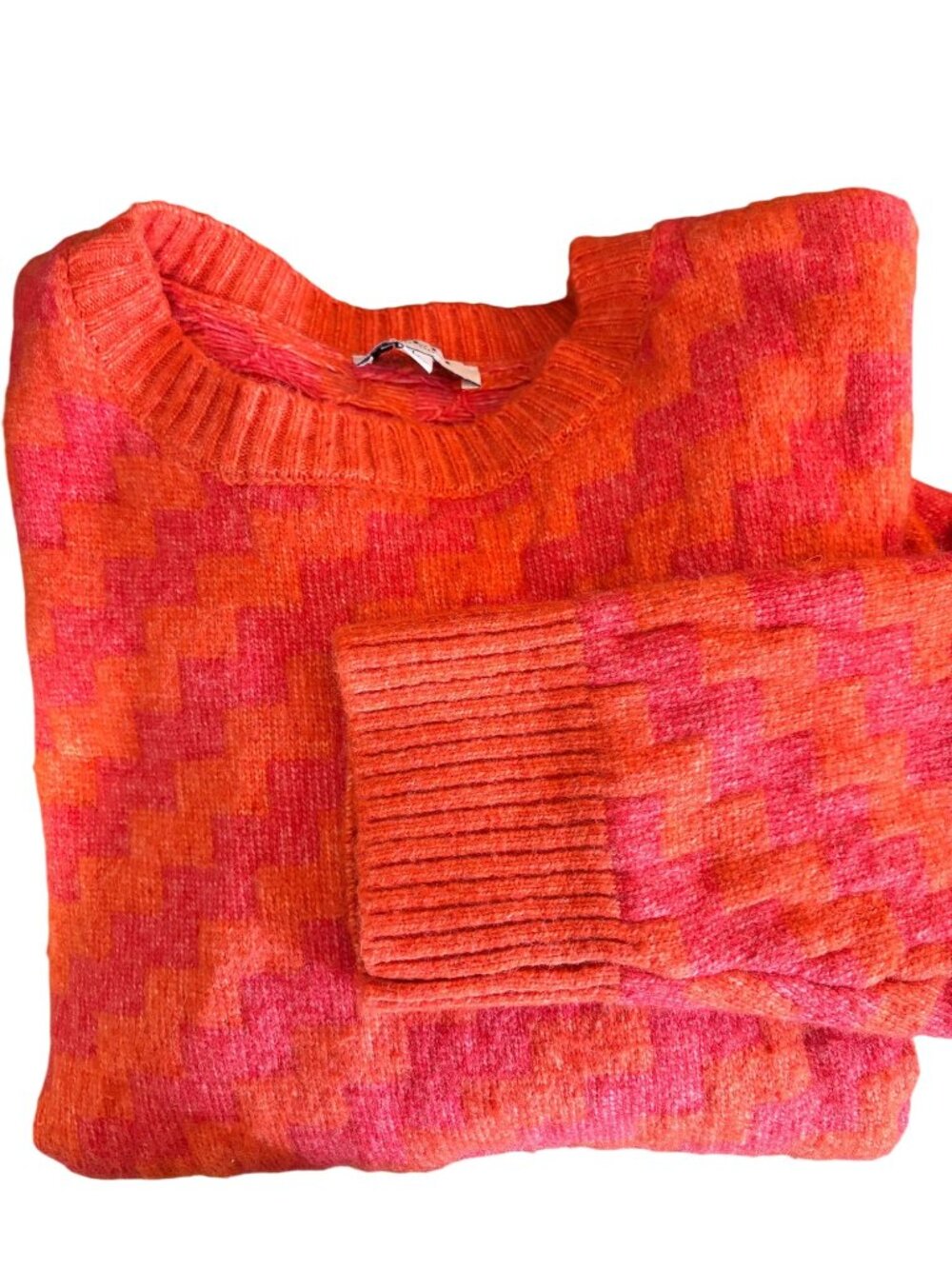 Gilli Orange Pink Chevron Pattern Oversized Sweater Blend Ribbed Trim Colorful